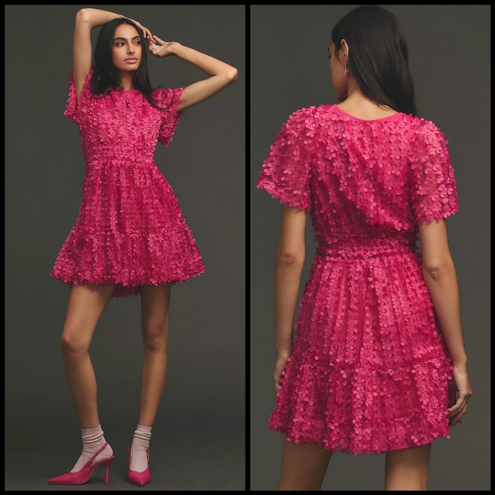Anthropologie Fuchsia Floral Mini Dress